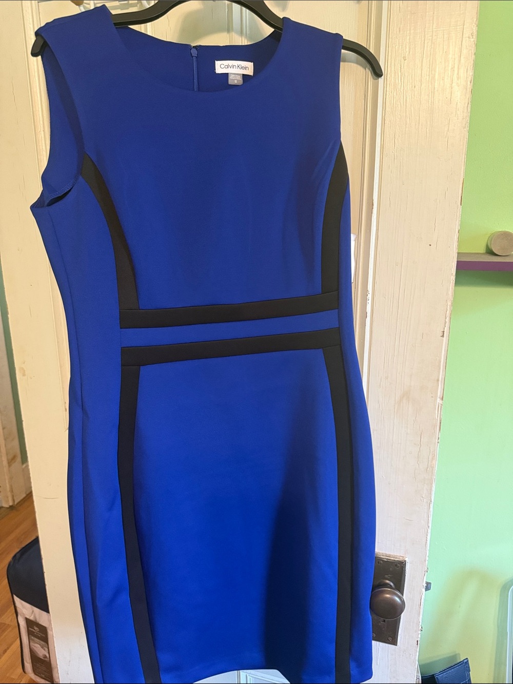 Calvin Klein Cobalt Blue Sleeveless Sheath Dress with Black Piping